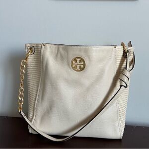 Tory Burch Cream Leather Tote Bag